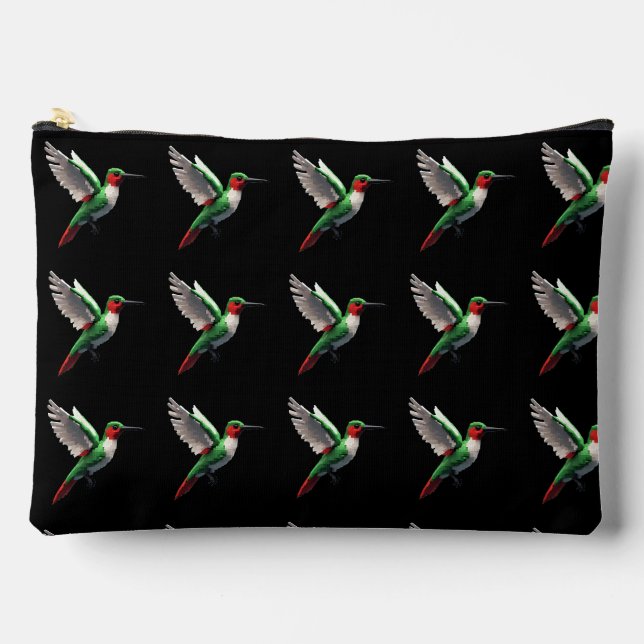 Pixeled Green Hummingbirds Accessory Pouch (Front)