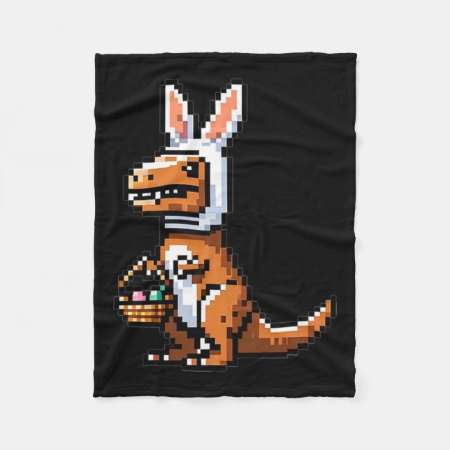 Pixeled Juric Egg Hunt Surprise Dino Easter Rabbit Fleece Blanket (Front)
