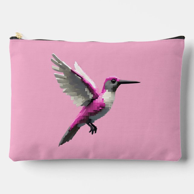 Pixeled Pink Hummingbird Accessory Pouch (Front)