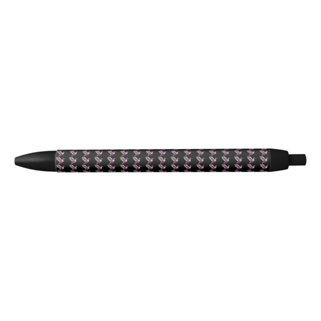 Pixeled Pink Hummingbird Black Ink Pen (Front)