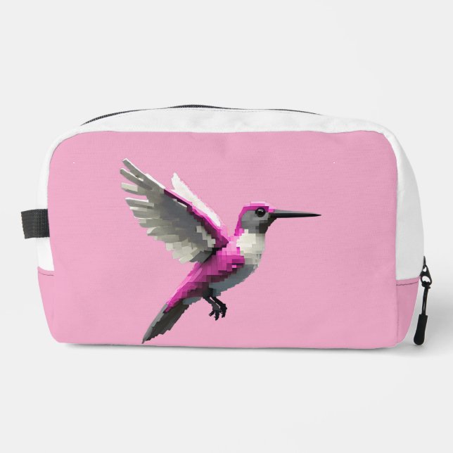Pixeled Pink Hummingbird Dopp Kit (Front)