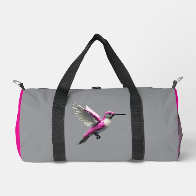Pixeled Pink Hummingbird- Duffle Bag (Front)