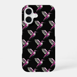 Pixeled Pink Hummingbird iPhone 16 Case