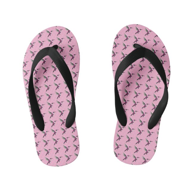 Pixeled Pink Hummingbird Kid's Thongs (Footbed)