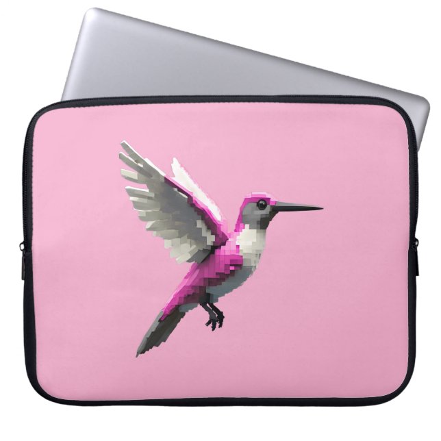Pixeled Pink Hummingbird- Laptop Sleeve (Front)