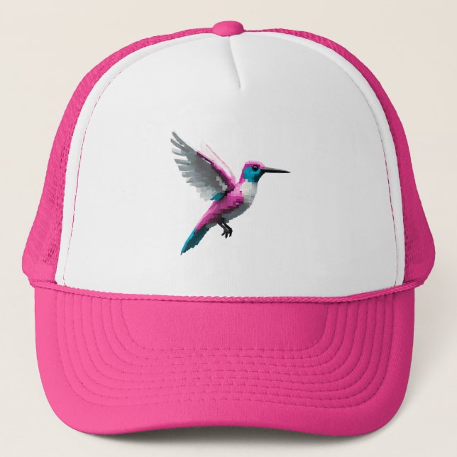 Pixeled Pink Hummingbird- Trucker Hat (Front)