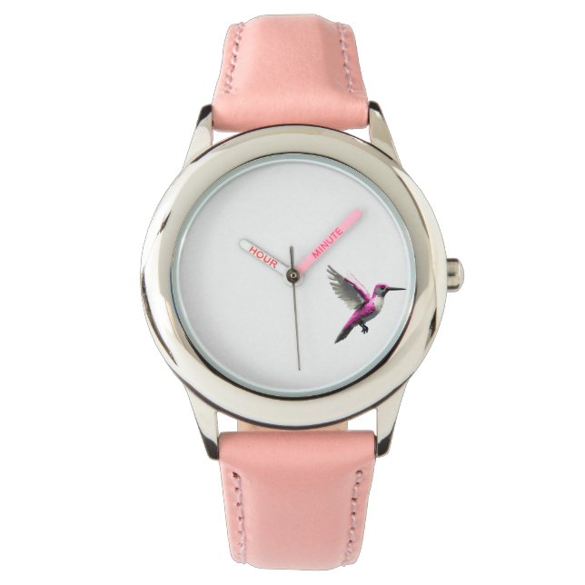 Pixeled Pink Hummingbird Watch (Front)