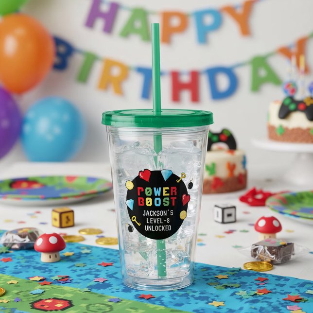 Pixels Arcade Game Level Up Kids Birthday Acrylic Tumbler (Creator Uploaded)