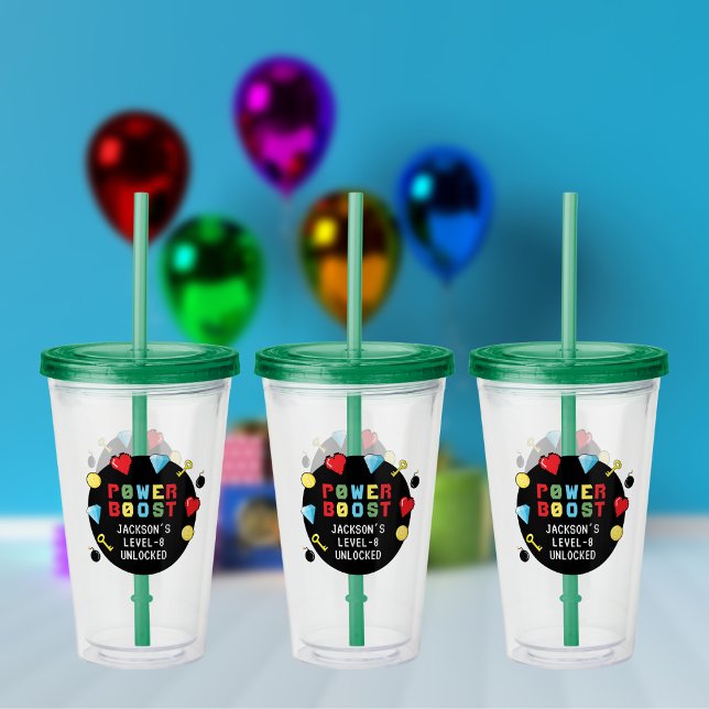 Pixels Arcade Game Level Up Kids Birthday Acrylic Tumbler (Creator Uploaded)