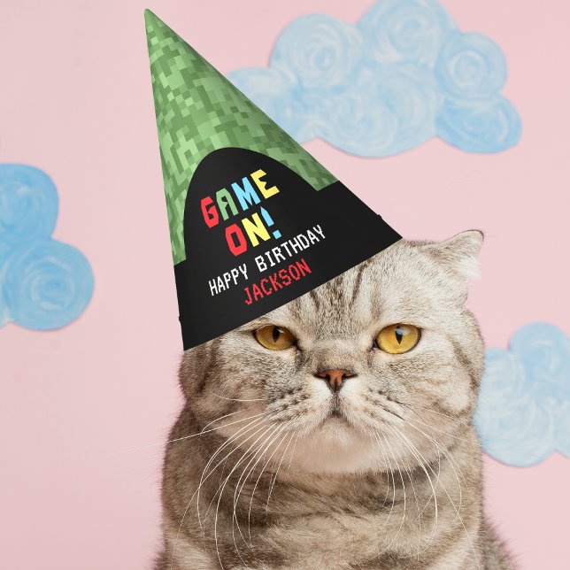 Pixels Arcade Game Level Up Kids Birthday  Party Hat (Creator Uploaded)