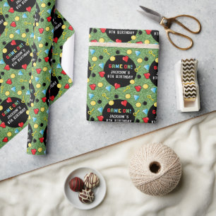 Pixels Arcade Game Level Up Kids Birthday Wrapping Paper