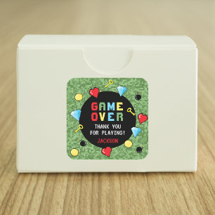 Pixels Arcade Game Over Kids Birthday Square Sticker