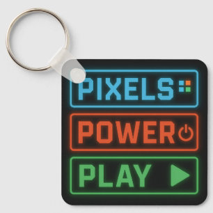 Pixels Power Play Keychain – Retro Gamer Accessory
