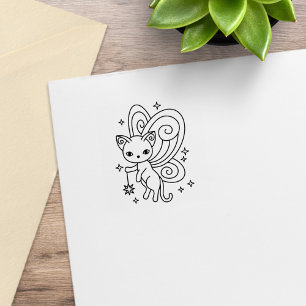 Pixie Cat Fairy Wings Kitty 1x1 Rubber Stamp