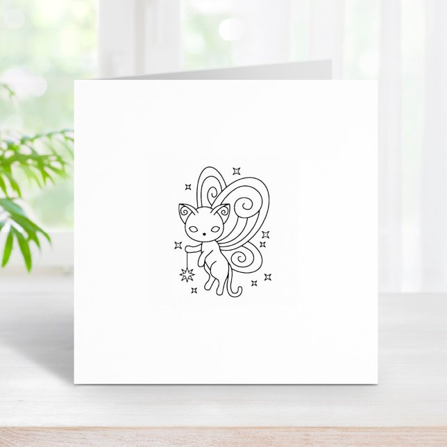 Pixie Cat - Fairy Wings Kitty 1x1 Rubber Stamp (Creator Uploaded)