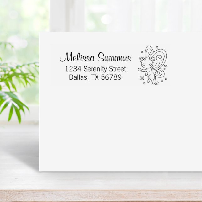 Pixie Cat - Fairy Wings Kitty Address Rubber Stamp (Creator Uploaded)