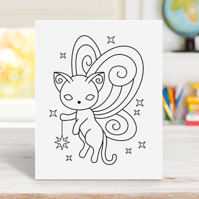 Pixie Cat - Fairy Wings Kitty Colouring Page Poster (Creator Uploaded)
