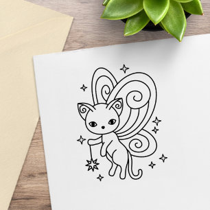 Pixie Cat Fairy Wings Kitty Rubber Stamp