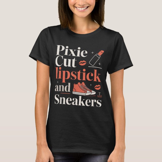 Pixie cut lipstick and sneakers short hair style  (Front)