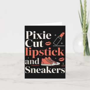 Pixie cut lipstick and sneakers short hair style card