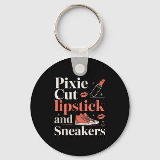 Pixie cut lipstick and sneakers short hair style  key ring