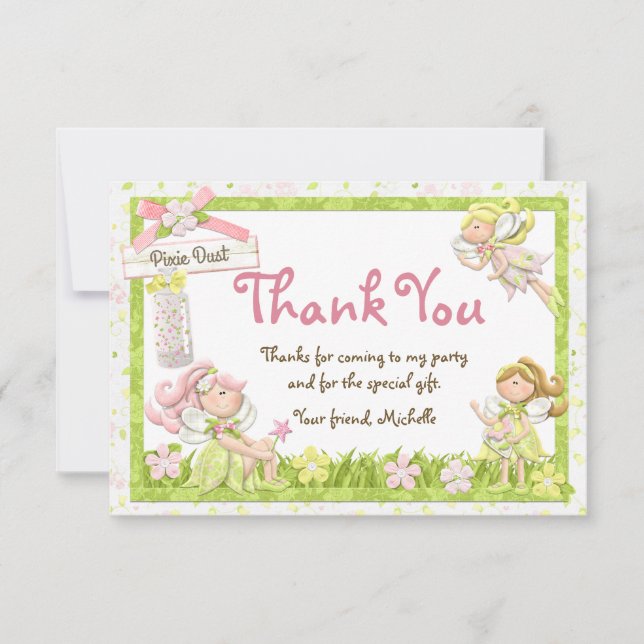 Pixie Fairy Birthday Party Thank You Card (Front)
