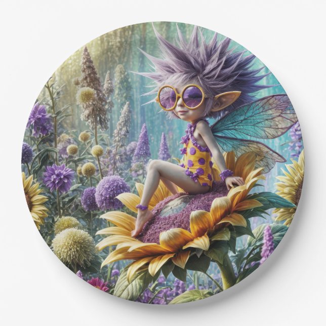 Pixie Fairy On a Sunflower Paper Plate (Front)