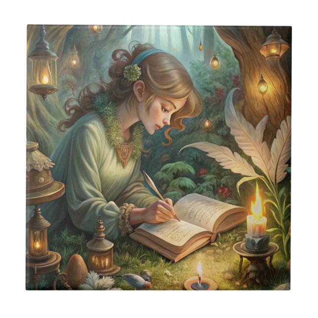 Pixie Girl Writing Ceramic Tile (Front)