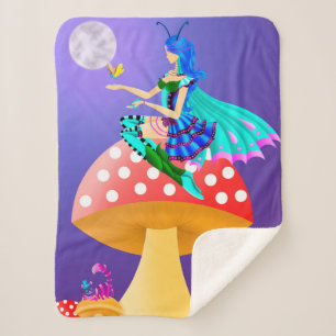 Pixie on Mushroom - Wonderland Art Sherpa Blanket