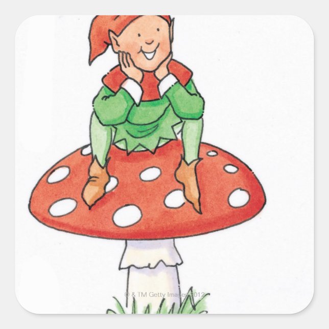 Pixie on Toadstool Square Sticker (Front)