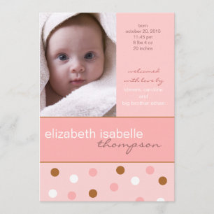Pixie Pink Polka Dot Baby Girl Photo Announcement