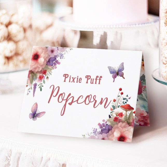 Pixie Puff Popcorn Birthday Buffet Label Card (Pixie Puff Popcorn Fairycore Birthday Party Food Buffet Card )