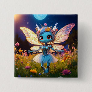 Pixie Robot Ballerina Dancing in the Wildflowers 15 Cm Square Badge