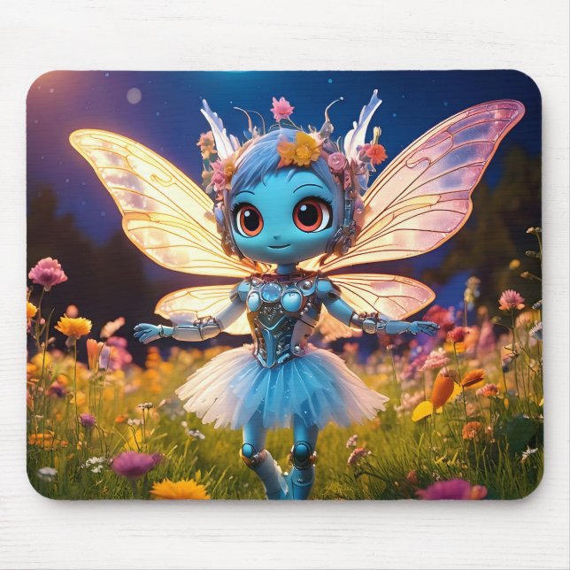 Pixie Robot Ballerina Dancing in the Wildflowers Mouse Pad (Front)