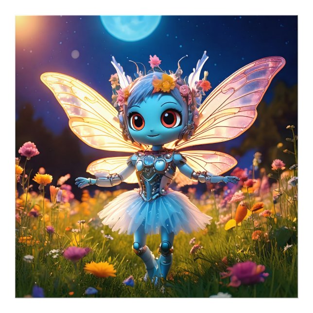 Pixie Robot Ballerina Dancing in the Wildflowers Photo Print (Front)