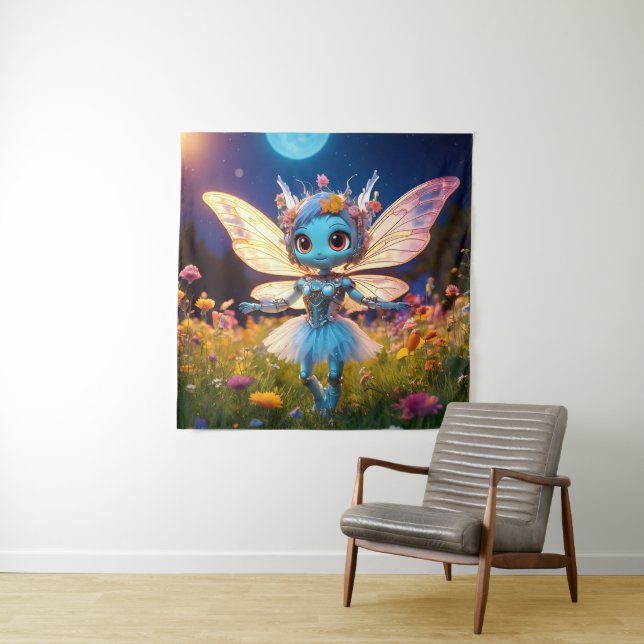 Pixie Robot Ballerina Dancing in the Wildflowers Tapestry (In Situ)