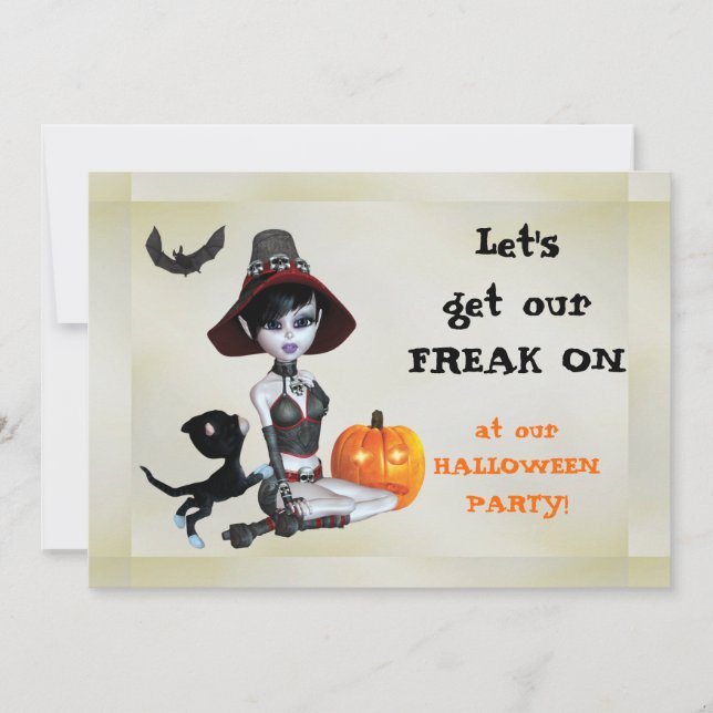 Pixie Witch Freak On Halloween Party Invitation (Front)