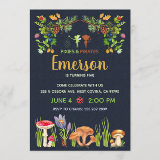 Pixies and Pirates Fairy Garden Birthday Party Invitation