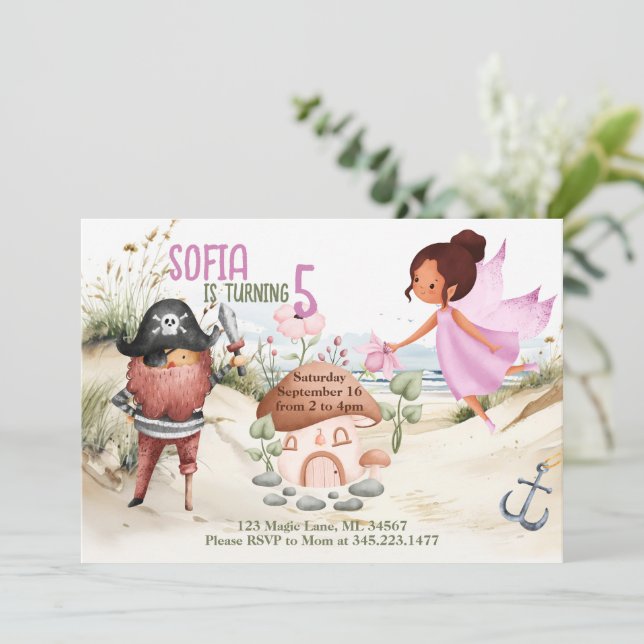Pixies and Pirates Themed Party Invitation (Standing Front)