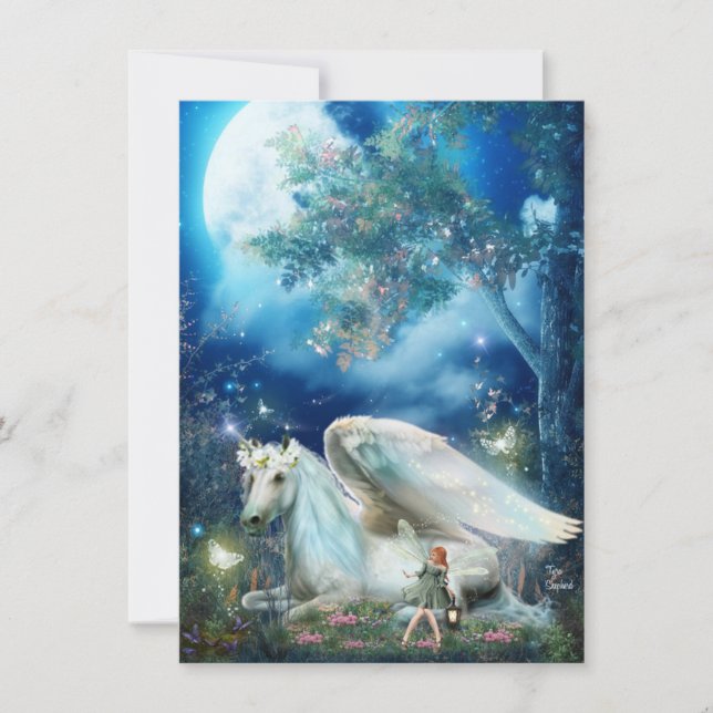Pixy Fairy with Unicorn Fantasy Blank Card (Front)