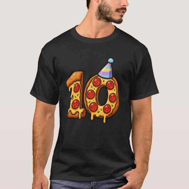 Pizza 10th Birthday 10 Years Old Party Hat Bday Bo T-Shirt (Front)
