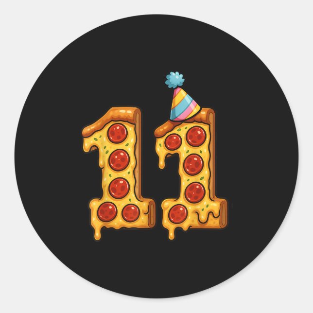 Pizza 11th Birthday 11 Years Old Party Hat Bday Bo Classic Round Sticker (Front)