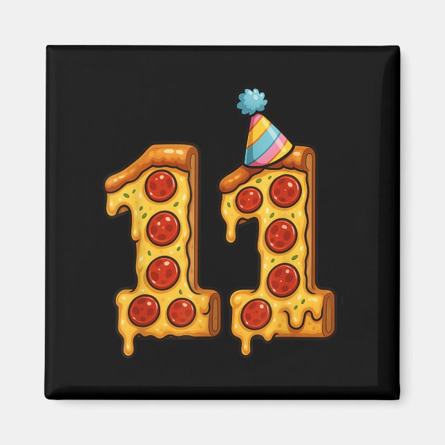 Pizza 11th Birthday 11 Years Old Party Hat Bday Bo Magnet (Front)