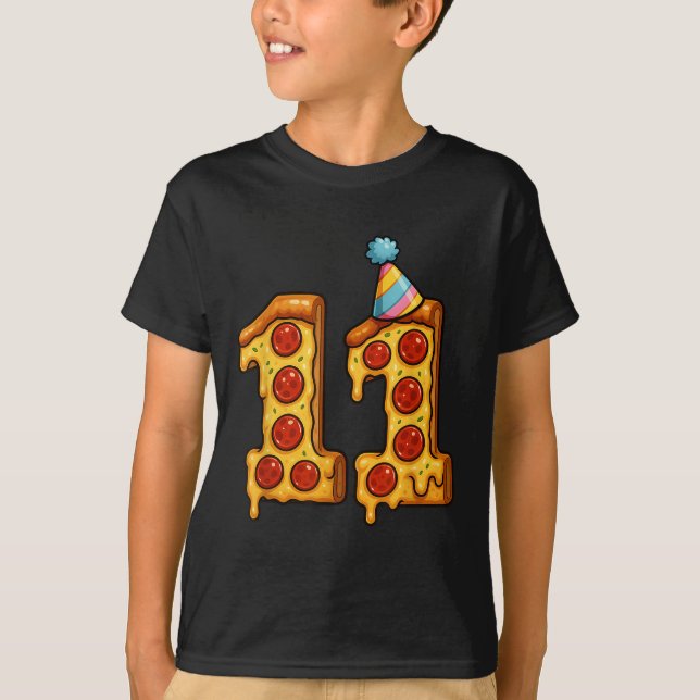 Pizza 11th Birthday 11 Years Old Party Hat Bday Bo T-Shirt (Front)