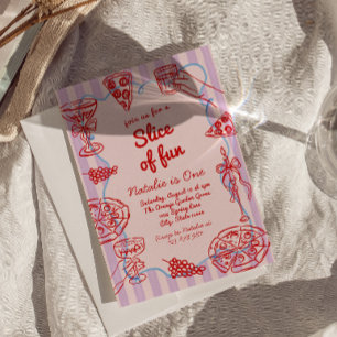 Pizza 1st Hand Drawn Slice Of Fun Birthday Party  Invitation