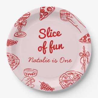Pizza 1st Hand Drawn Slice Of Fun Birthday Party Paper Plate