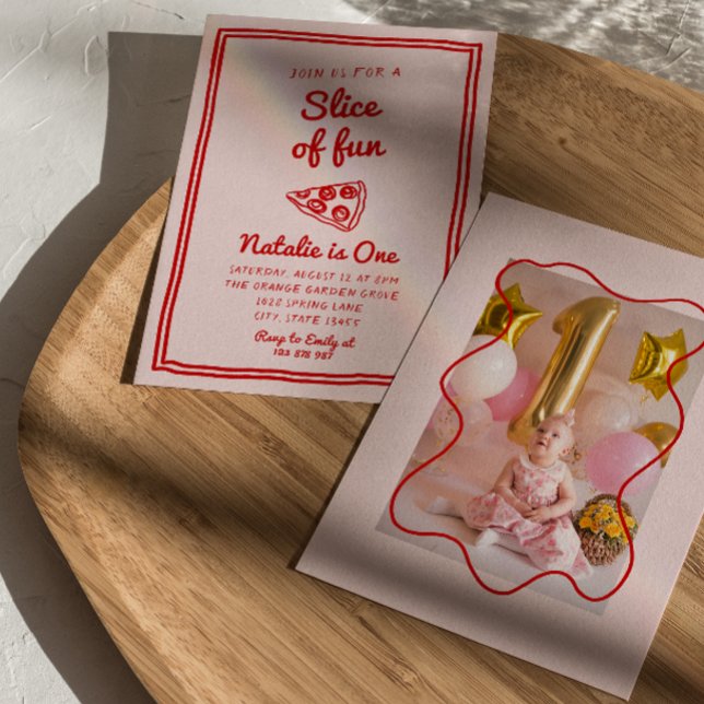 Pizza 1st Hand Drawn Slice Of Fun Photo Birthday Invitation (Creator Uploaded)