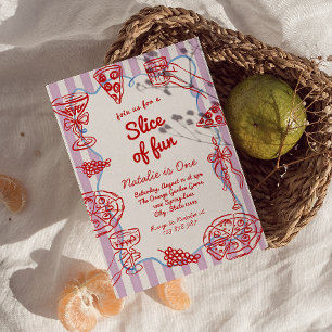 Pizza 1st Hand Written Drawn Slice Of Fun Birthday Invitation