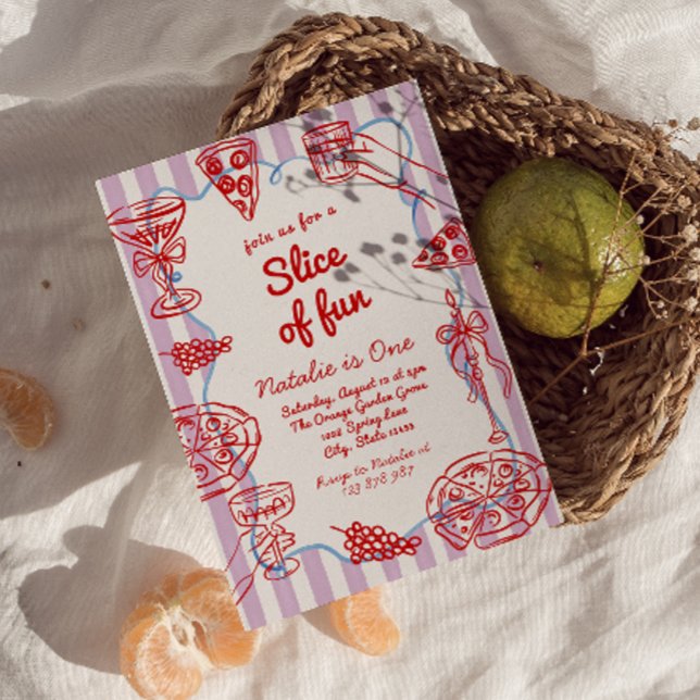 Pizza 1st Hand Written Drawn Slice Of Fun Birthday Invitation (Creator Uploaded)