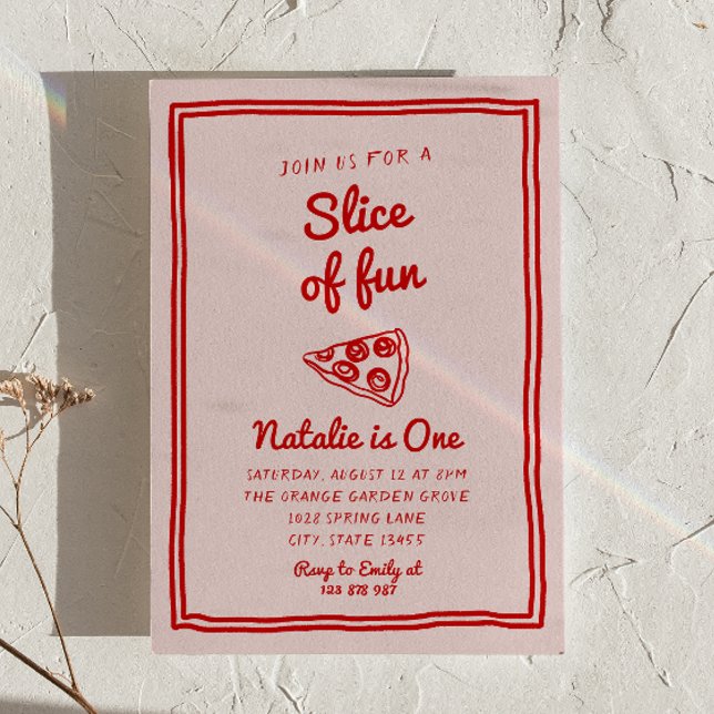 Pizza 1st Hand Written Drawn Slice Of Fun Birthday Invitation (Creator Uploaded)